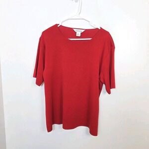 Exclusively Misook Red Knit Quiet Luxury Mature Shirt Sleeve Shirt Size Large